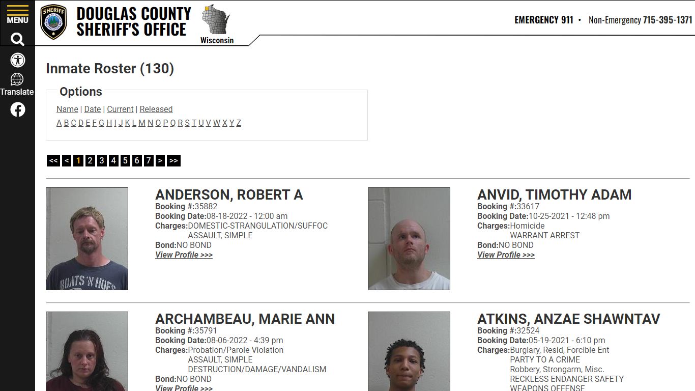 Inmate Roster - Current Inmates - Douglas County Sheriff WI